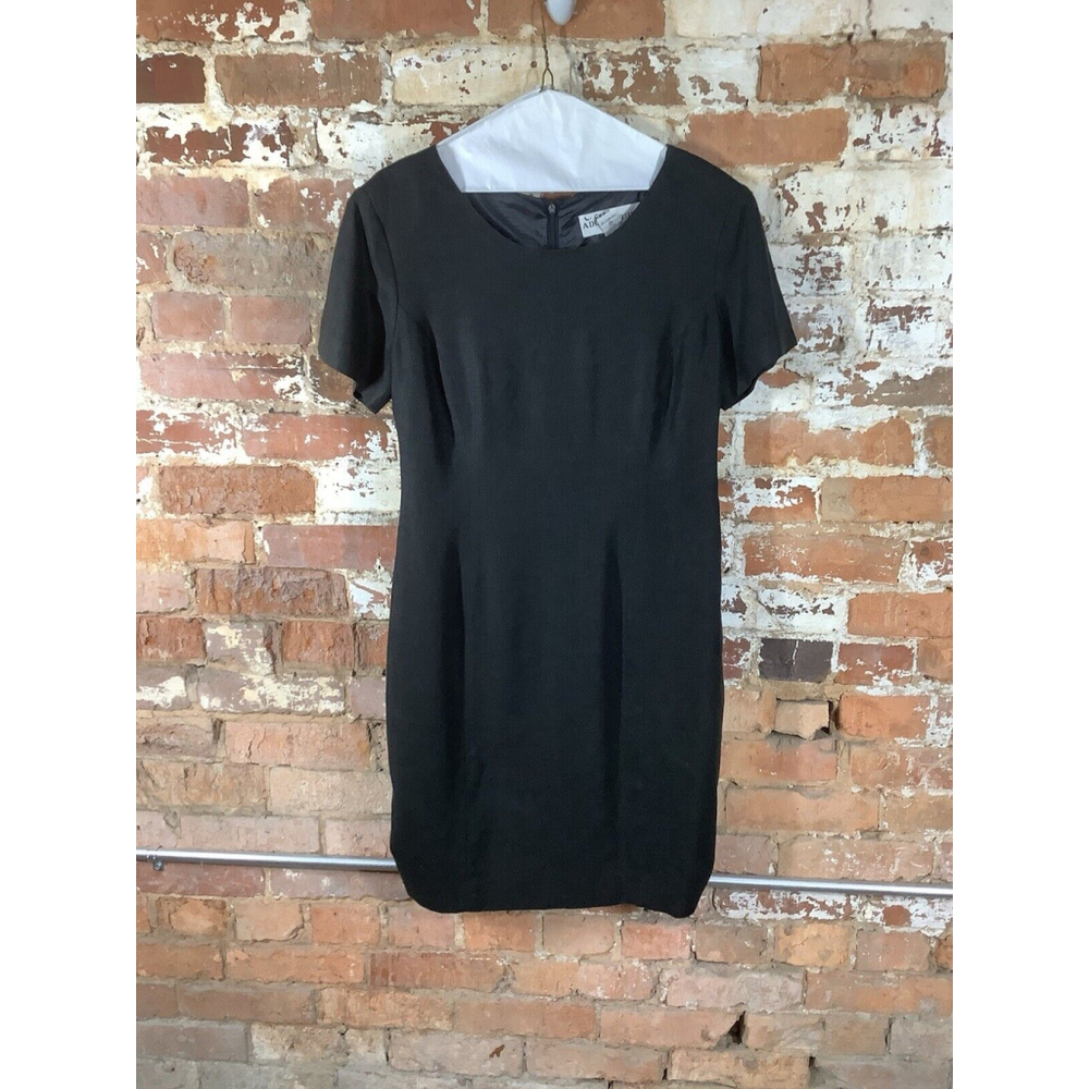 Adolfo Studio Women's Vintage Linen Rayon Blend Black Sheath Dress‎ Size 12